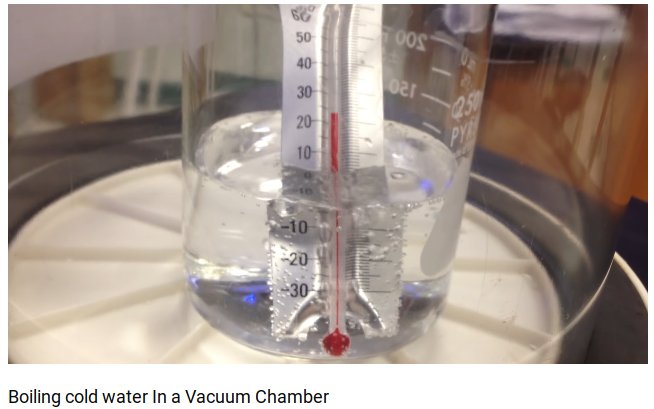 Boiling water at room temperature in a vacuum chamber.